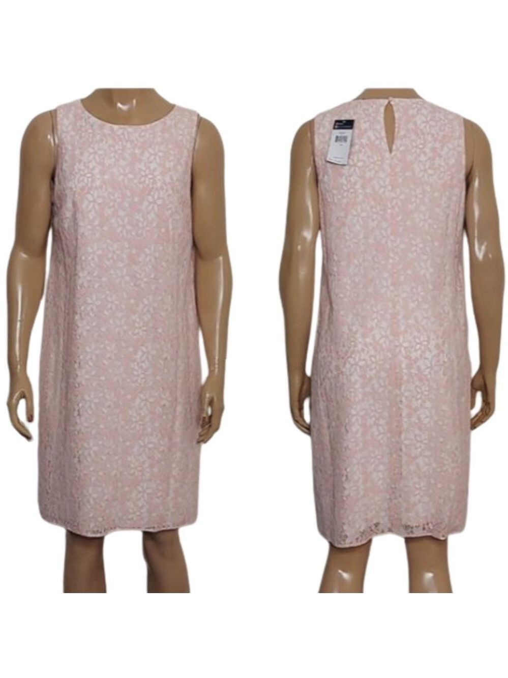 NWT Chaps‎ Keyhole Back Floral Pink Lace Sleeveless Dress Size 14